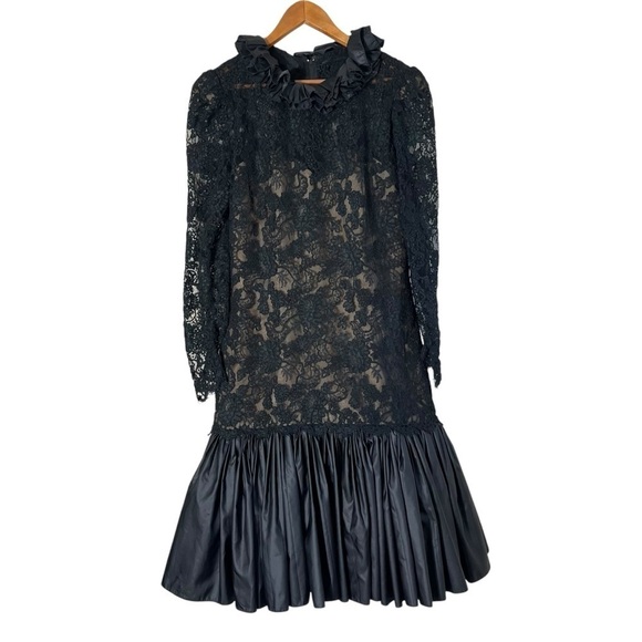 VINTAGE 70s VICTOR COSTA Couture Pleated Ruffle and Lace Midi Dress - Picture 4 of 14